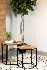 Orleans Furniture - Coaster - Adger 2-piece Hexagonal Nesting Tables Natural and Black - 935844
